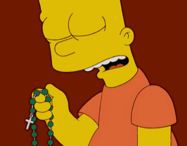 Bart reza o terço - mais um erro promovido pelos Simpsons Bart reza terço