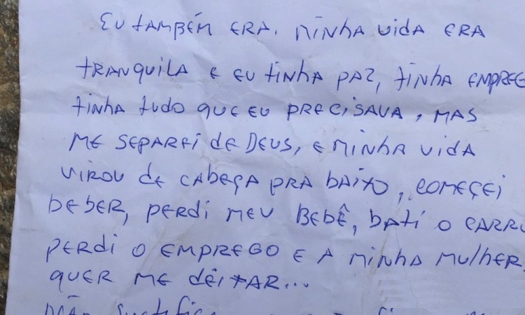 Parte do bilhete deixado pelo ladrão arrependido bilhete