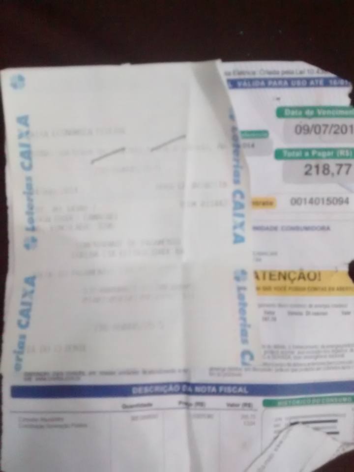 Fatura que vinha no envelope